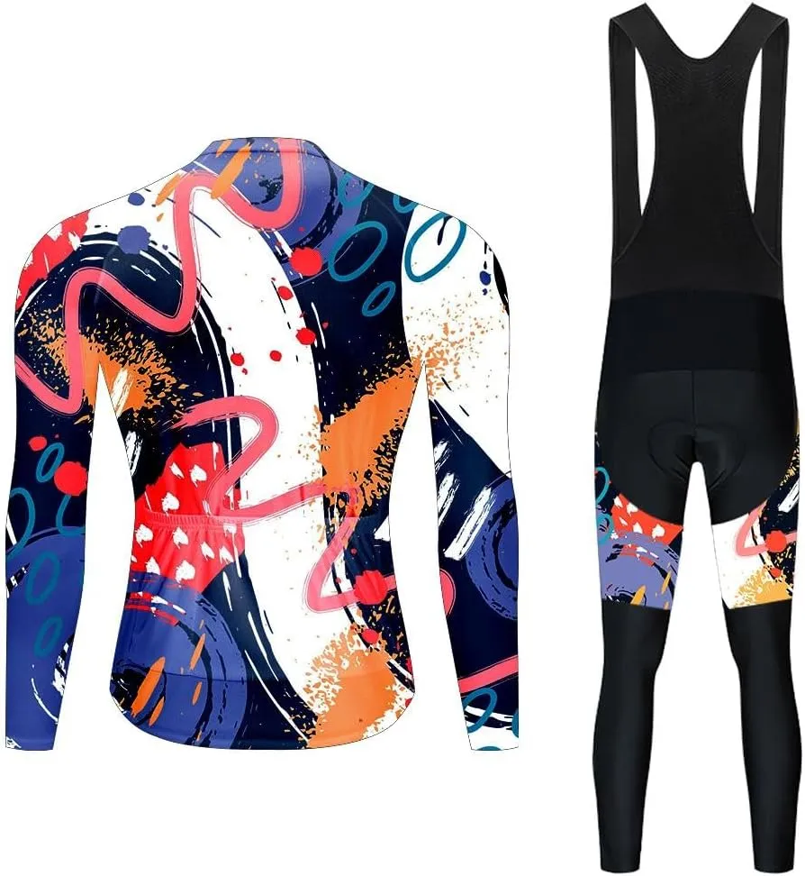 MOXILYN Men Cycling Jerseys Set Cycling Gear Kits Bike Clothing Set Long Sleeves Shirts and Cycling Pants with 19D Padded