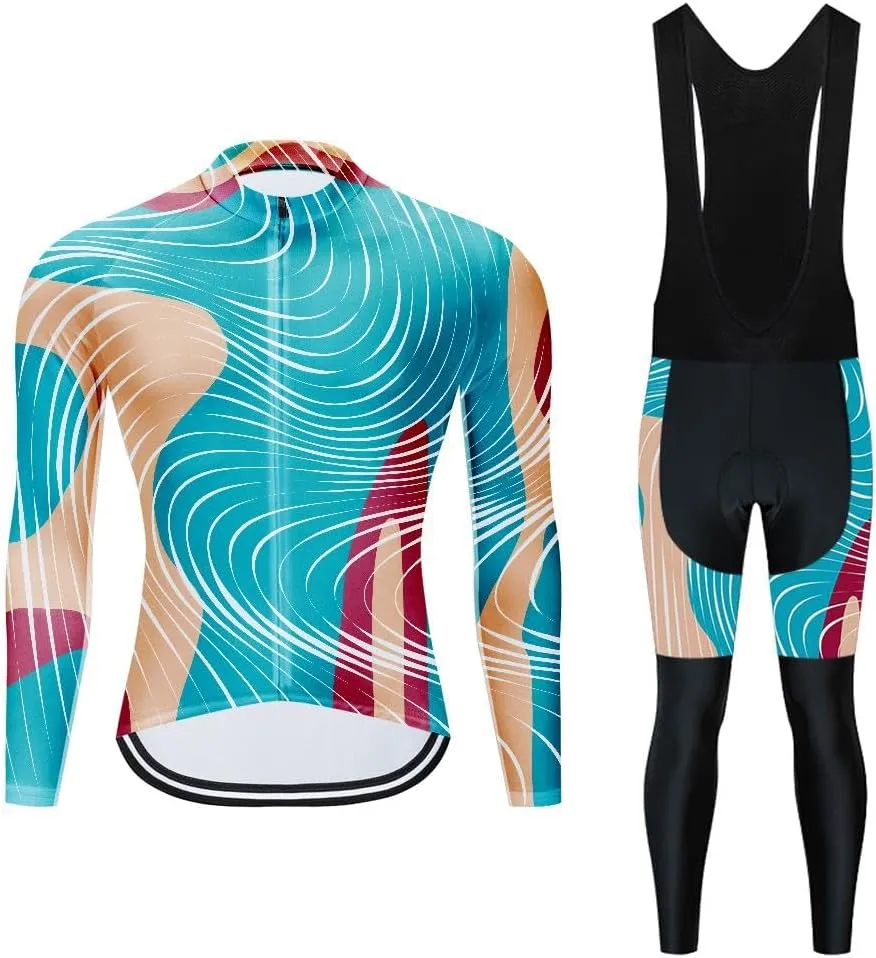 MOXILYN Men Cycling Jerseys Set Cycling Gear Kits Bike Clothing Set Long Sleeves Shirts and Cycling Pants with 19D Padded