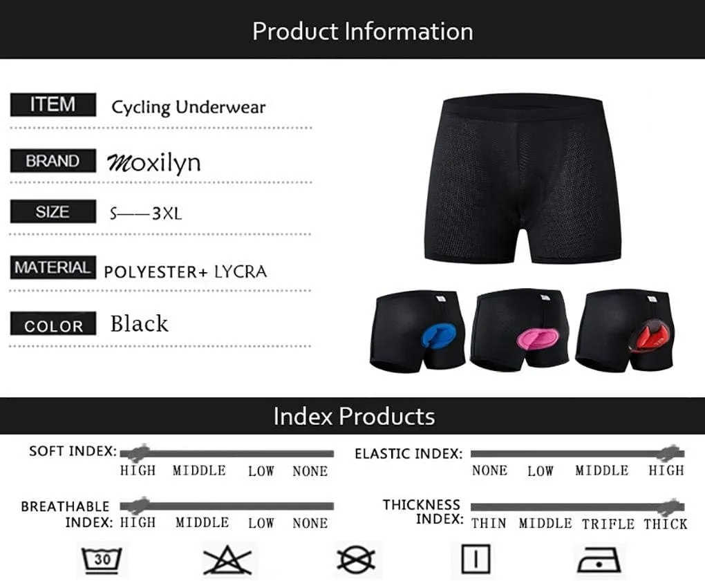 MOXILYN Men's 9D Padded Silica gel Bike Underwear Bicycle Cycling Underwear Biker Shorts Cycling Apparel Lightweight