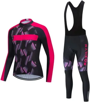 MOXILYN Mens Cycling Clothes Bike Jersey Kit MTB Long Sleeve Cycling Jersey Set Bike Bibs with 20D Gel Pad