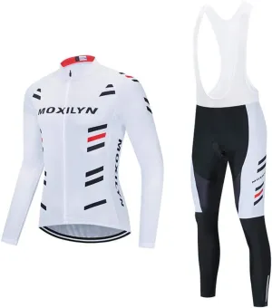 MOXILYN Mens Cycling Clothes Bike Jersey Kit MTB Long Sleeve Cycling Jersey Set Bike Bibs with 20D Gel Pad