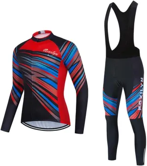 MOXILYN Mens Cycling Clothes Bike Jersey Kit MTB Long Sleeve Cycling Jersey Set Bike Bibs with 20D Gel Pad