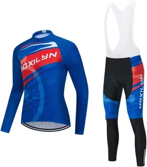 MOXILYN Mens Cycling Clothes Bike Jersey Kit MTB Long Sleeve Cycling Jersey Set Bike Bibs with 20D Gel Pad