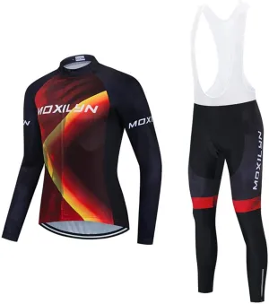 MOXILYN Mens Cycling Clothes Bike Jersey Kit MTB Long Sleeve Cycling Jersey Set Bike Bibs with 20D Gel Pad