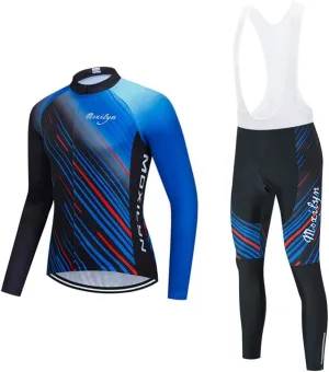 MOXILYN Mens Cycling Clothes Bike Jersey Kit MTB Long Sleeve Cycling Jersey Set Bike Bibs with 20D Gel Pad