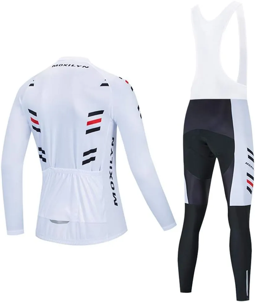 MOXILYN Mens Cycling Clothes Bike Jersey Kit MTB Long Sleeve Cycling Jersey Set Bike Bibs with 20D Gel Pad