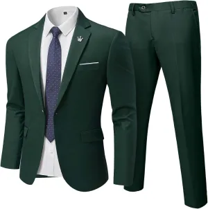 MrSure Men's Suit, 2 Piece Slim Fit Jacket and Pants with Tie, One Button Blazer Trouser for Weddings Proms