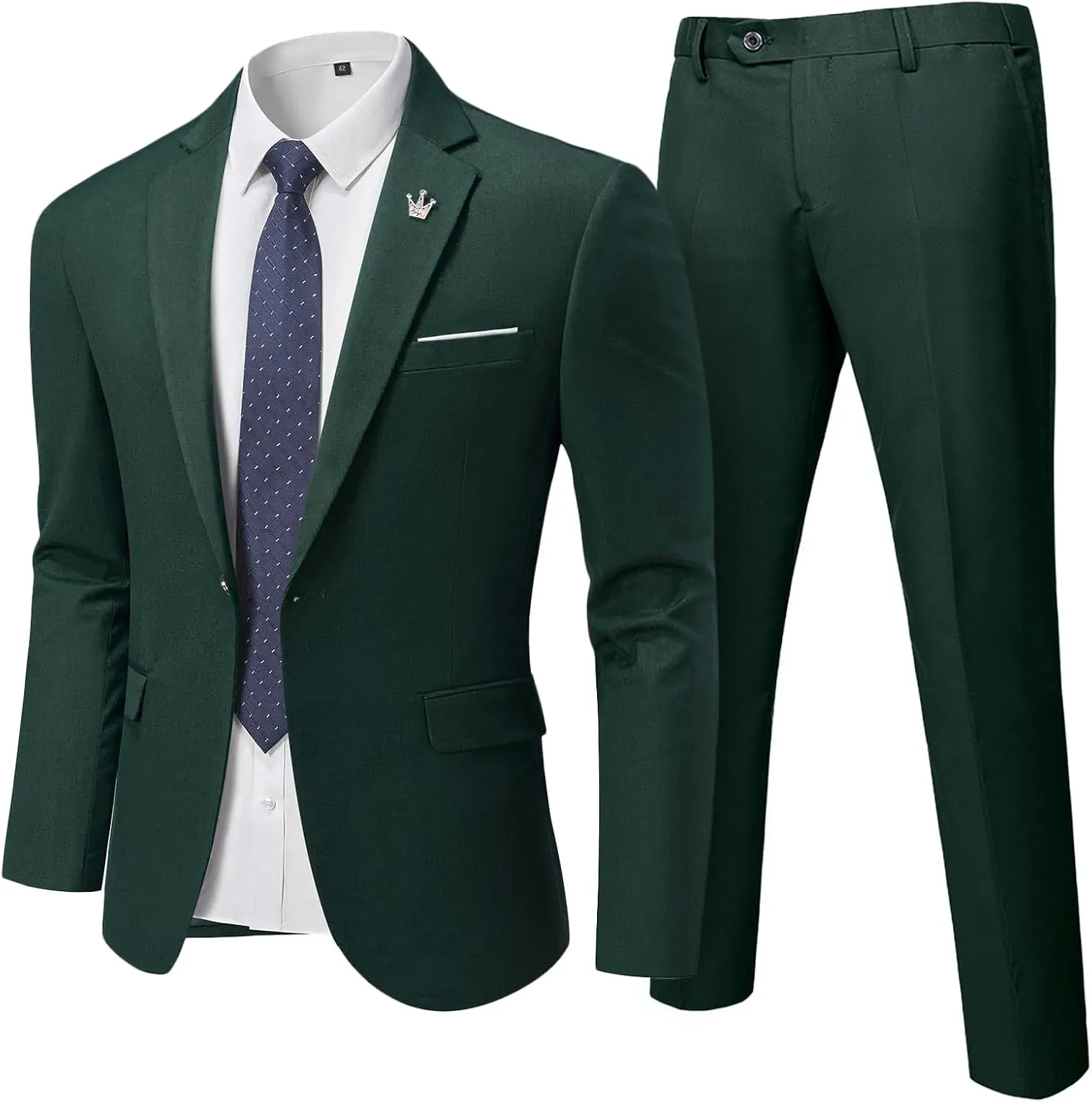MrSure Men's Suit, 2 Piece Slim Fit Jacket and Pants with Tie, One Button Blazer Trouser for Weddings Proms