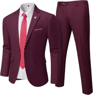 MrSure Men's Suit, 2 Piece Slim Fit Jacket and Pants with Tie, One Button Blazer Trouser for Weddings Proms