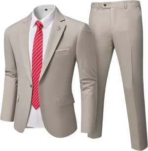 MrSure Men's Suit, 2 Piece Slim Fit Jacket and Pants with Tie, One Button Blazer Trouser for Weddings Proms