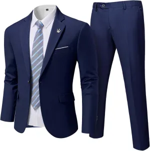 MrSure Men's Suit, 2 Piece Slim Fit Jacket and Pants with Tie, One Button Blazer Trouser for Weddings Proms