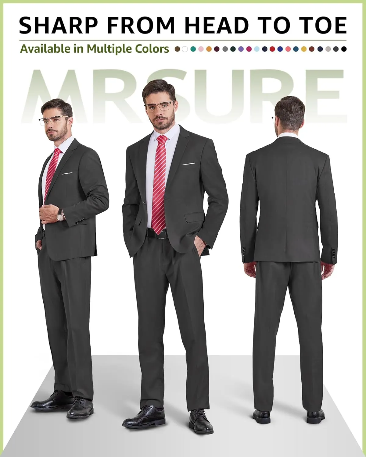 MrSure Men's Suit, 2 Piece Slim Fit Jacket and Pants with Tie, One Button Blazer Trouser for Weddings Proms