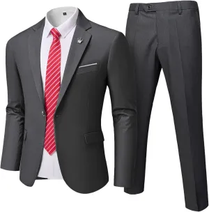 MrSure Men's Suit, 2 Piece Slim Fit Jacket and Pants with Tie, One Button Blazer Trouser for Weddings Proms