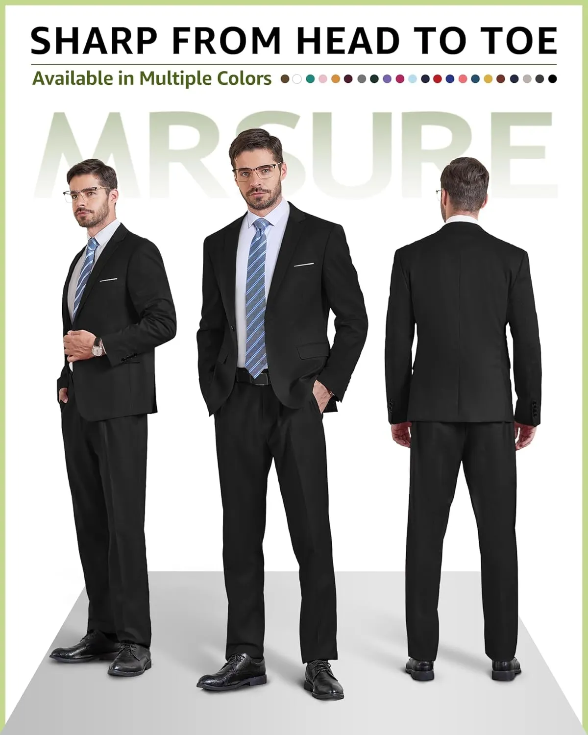 MrSure Men's Suit, 2 Piece Slim Fit Jacket and Pants with Tie, One Button Blazer Trouser for Weddings Proms