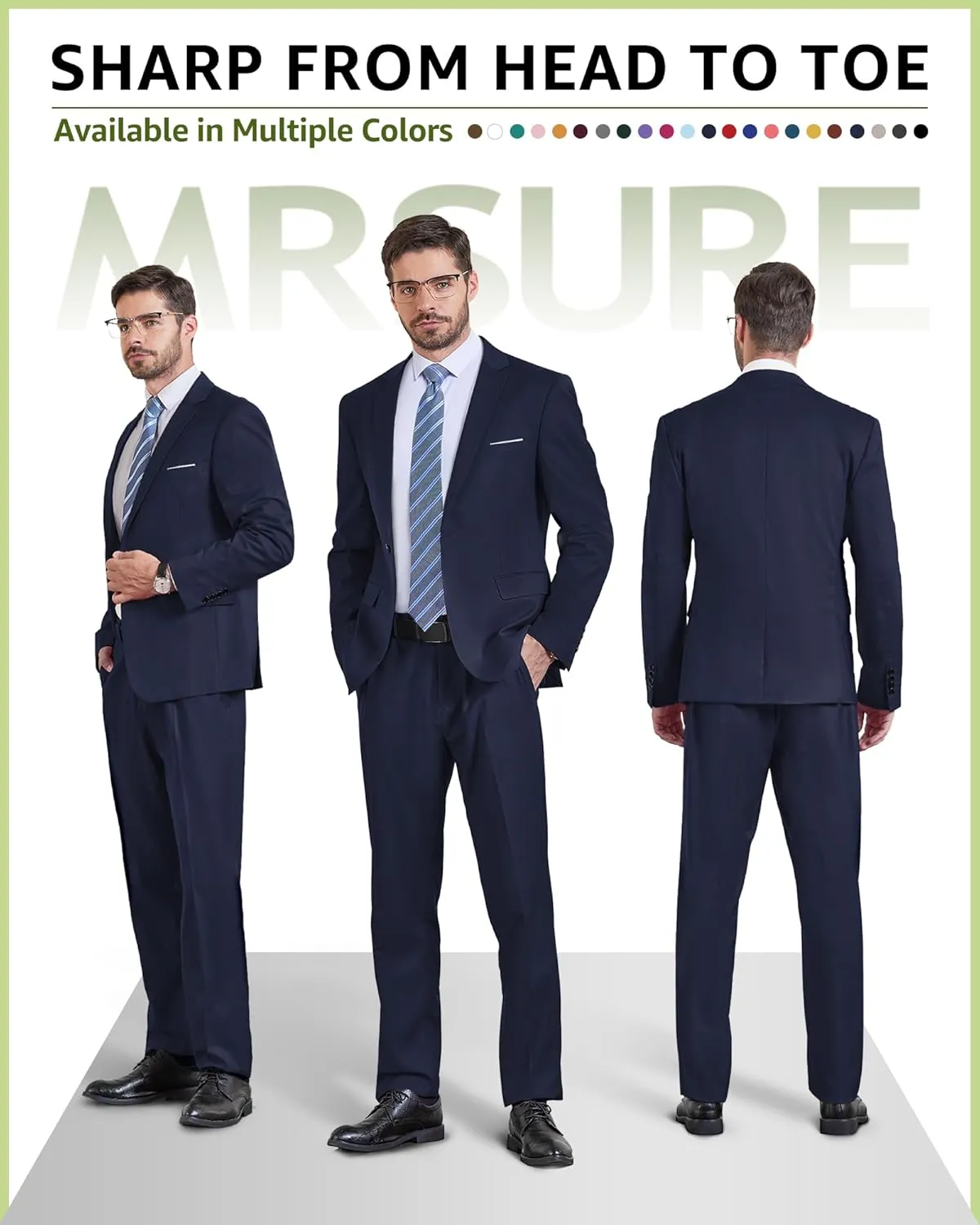 MrSure Men's Suit, 2 Piece Slim Fit Jacket and Pants with Tie, One Button Blazer Trouser for Weddings Proms