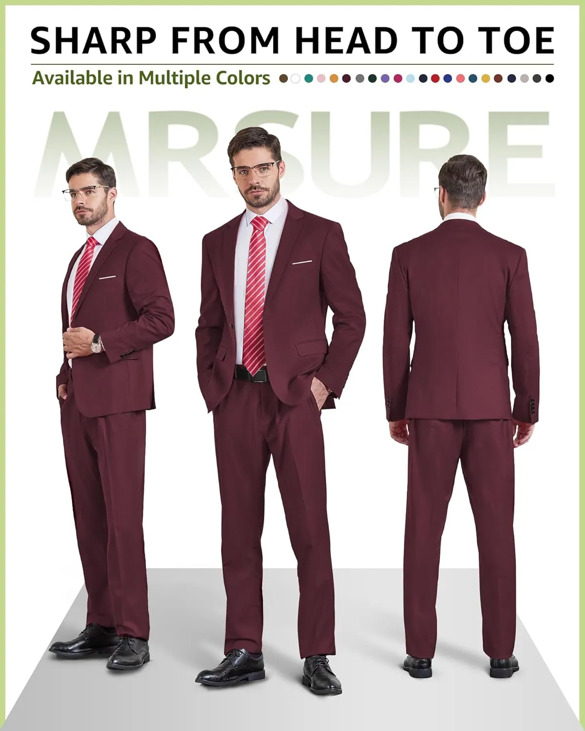 MrSure Men's Suit, 2 Piece Slim Fit Jacket and Pants with Tie, One Button Blazer Trouser for Weddings Proms