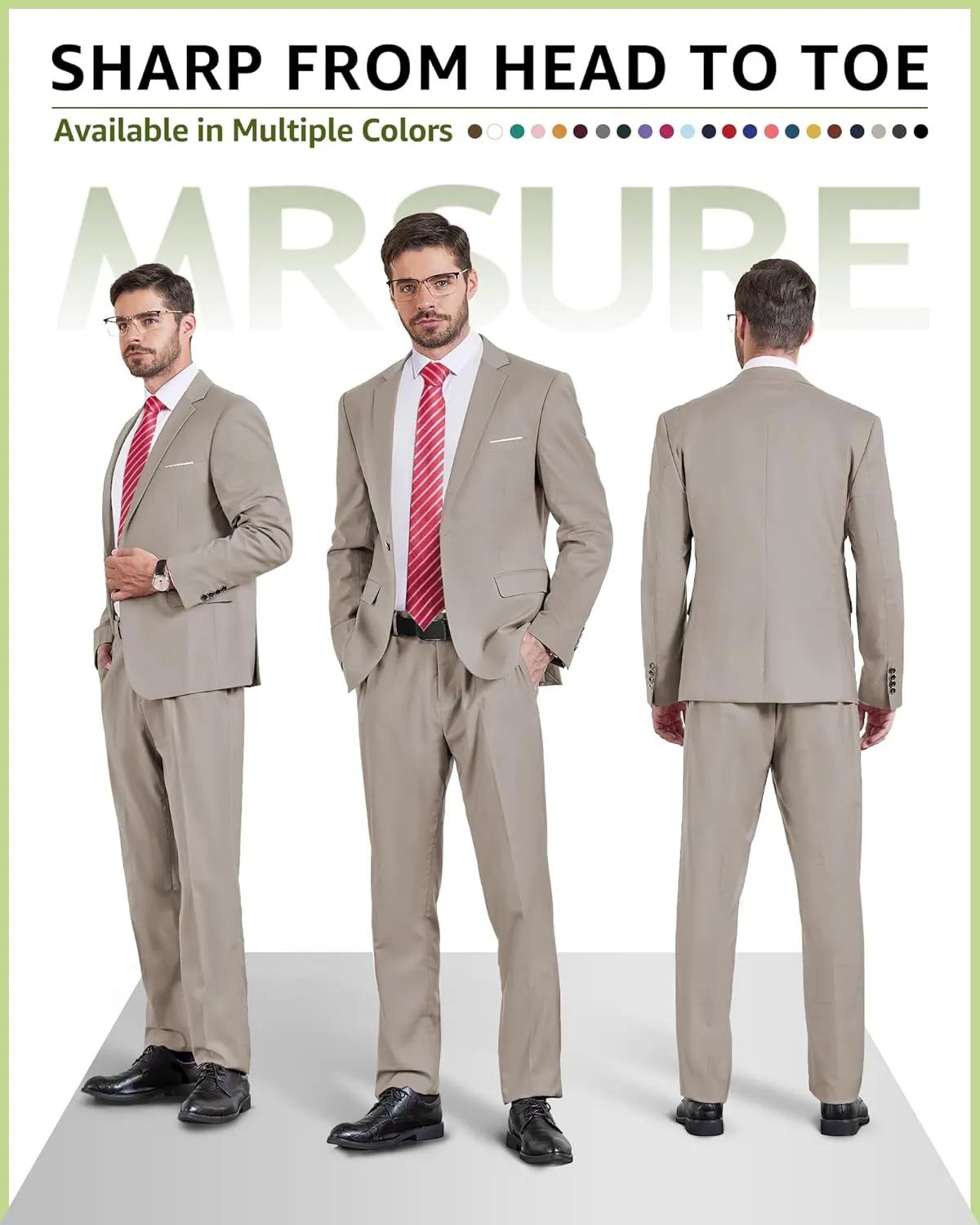 MrSure Men's Suit, 2 Piece Slim Fit Jacket and Pants with Tie, One Button Blazer Trouser for Weddings Proms