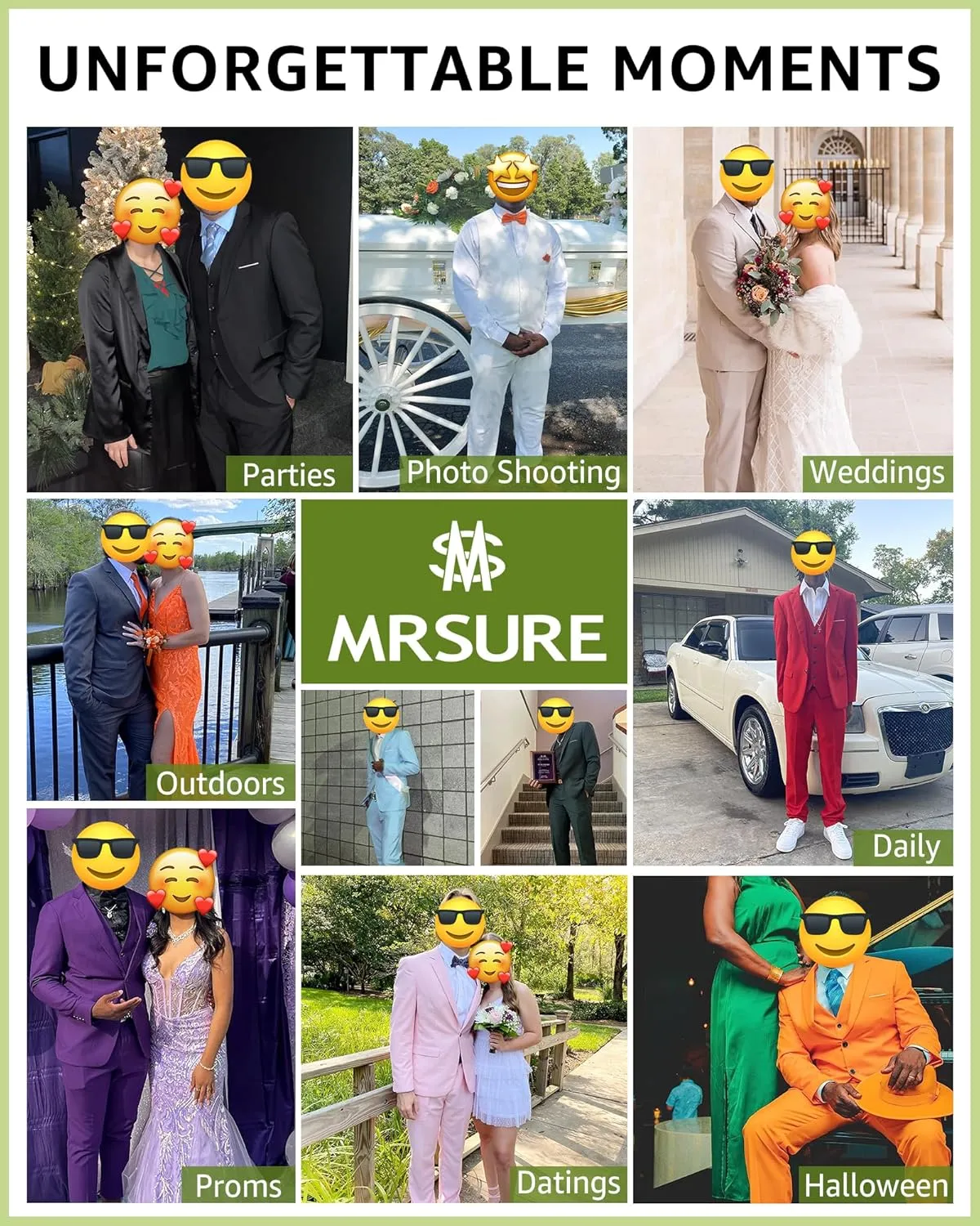 MrSure Men's Suit, 2 Piece Slim Fit Jacket and Pants with Tie, One Button Blazer Trouser for Weddings Proms