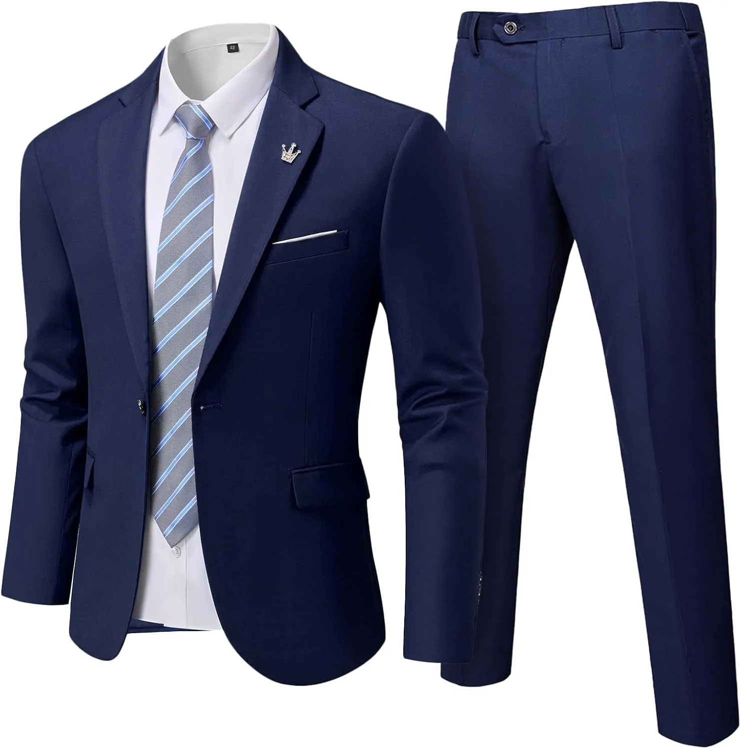 MrSure Men's Suit, 2 Piece Slim Fit Jacket and Pants with Tie, One Button Blazer Trouser for Weddings Proms