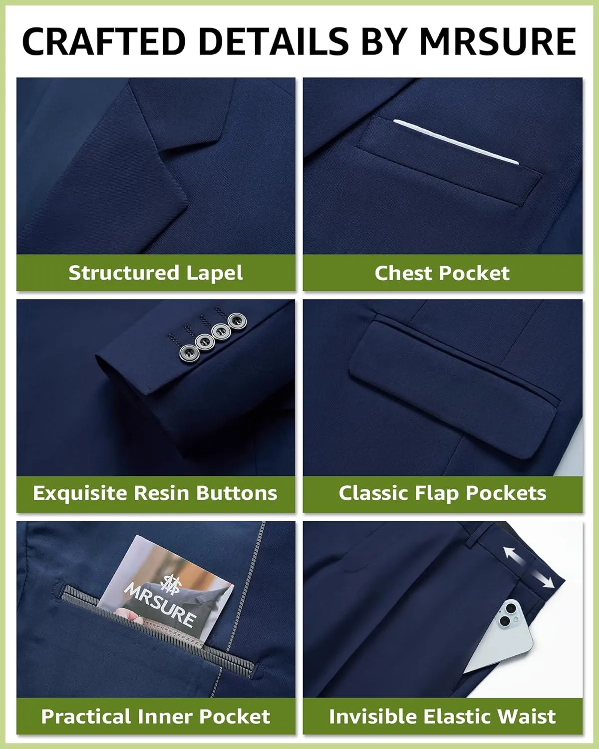 MrSure Men's Suit, 2 Piece Slim Fit Jacket and Pants with Tie, One Button Blazer Trouser for Weddings Proms
