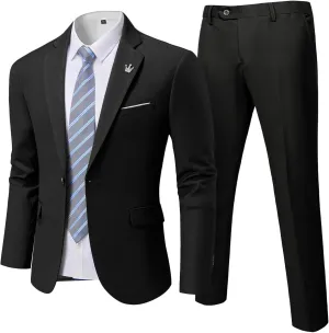 MrSure Men's Suit, 2 Piece Slim Fit Jacket and Pants with Tie, One Button Blazer Trouser for Weddings Proms