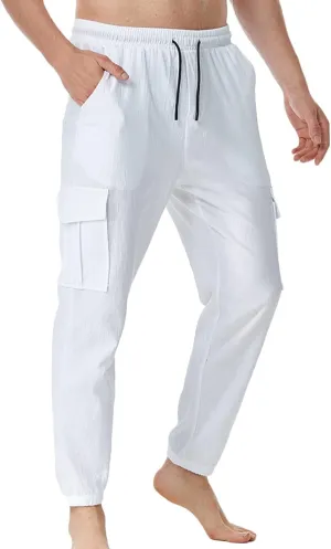 Muscularfit Baggy Cargo Pants Casual Drawstring Elastic Waist Multi Pockets Solid Cotton Sweatpants Trousers Fashion Pants