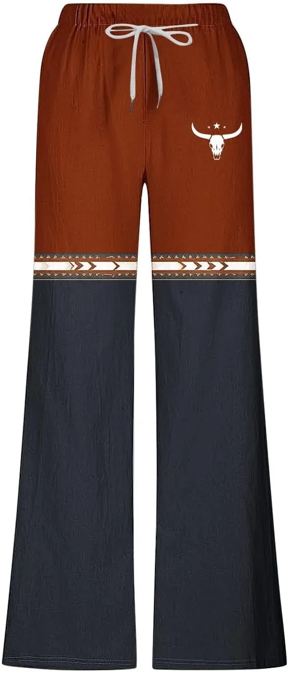 Muscularfit Linen Pant for Men Summer Casual Drawstring Elastic Waist Baggy Trouser with Pockets Ethnic Print Beach Sweatpant