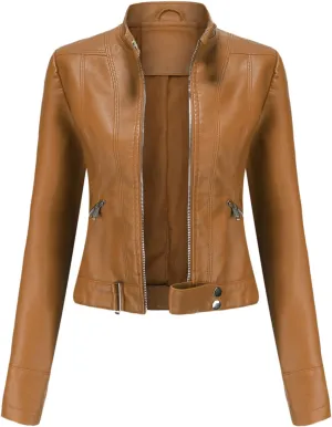 NATHGAM Women Leather Jacket Long Sleeve Faux Suede Motorcycle Jackets Trendy Zip Up Motorcycle Short Moto Biker Slim Outwear
