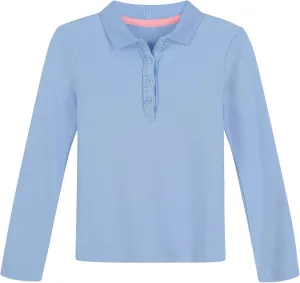 NAUTICA Girls' School Uniform Long Sleeve Polo Shirt, Button Closure, Comfortable & Breathable Fabric