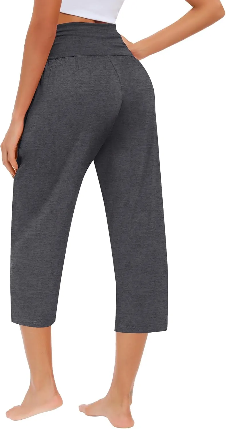 Neer 3 Pack Capri Pants for Women Casual Summer Lounge Yoga Pants Crop High Waist Loose Fit Sweatpants Pajamas with Pockets