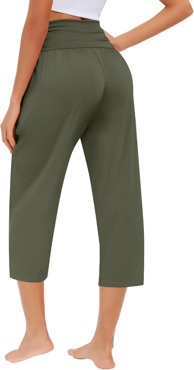 Neer 3 Pack Capri Pants for Women Casual Summer Lounge Yoga Pants Crop High Waist Loose Fit Sweatpants Pajamas with Pockets