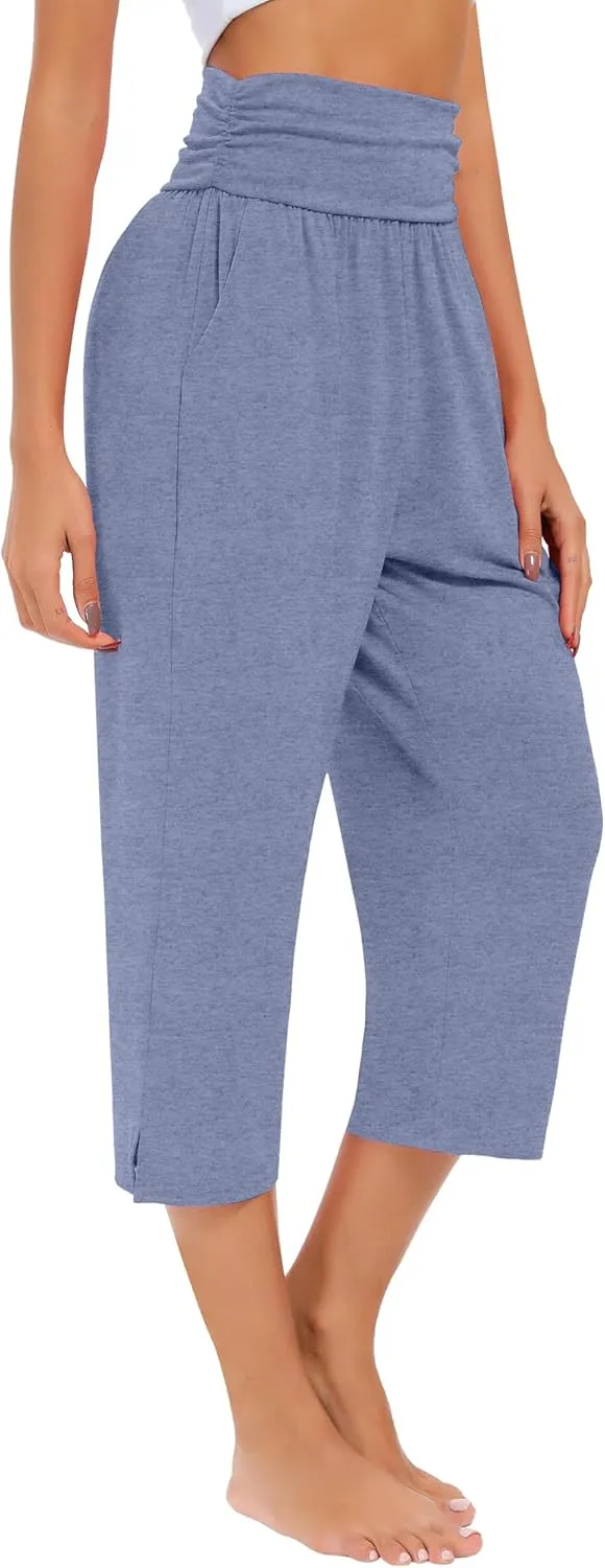 Neer 3 Pack Capri Pants for Women Casual Summer Lounge Yoga Pants Crop High Waist Loose Fit Sweatpants Pajamas with Pockets