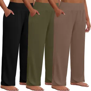 Neer 3 Pack Women Plus Size Wide Leg Yoga Pants High Waist Sweatpants Plus Size Palazzo Pants Lounge with Pockets