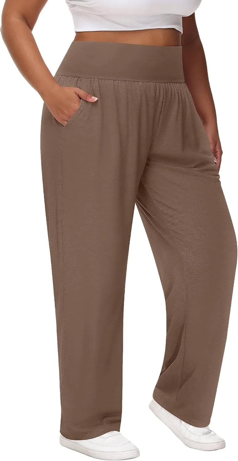 Neer 3 Pack Women Plus Size Wide Leg Yoga Pants High Waist Sweatpants Plus Size Palazzo Pants Lounge with Pockets