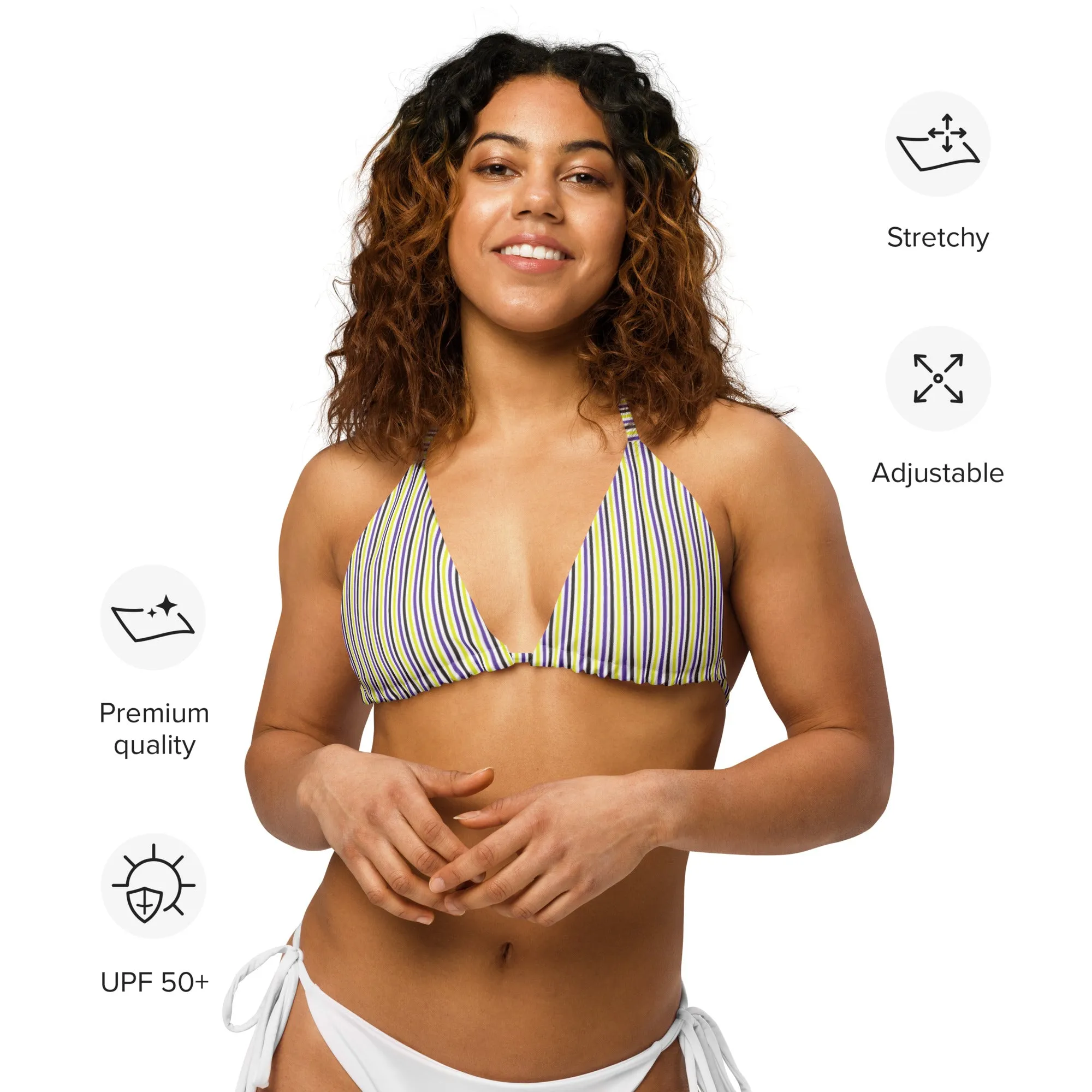 Non-Binary Striped String Bikini Top