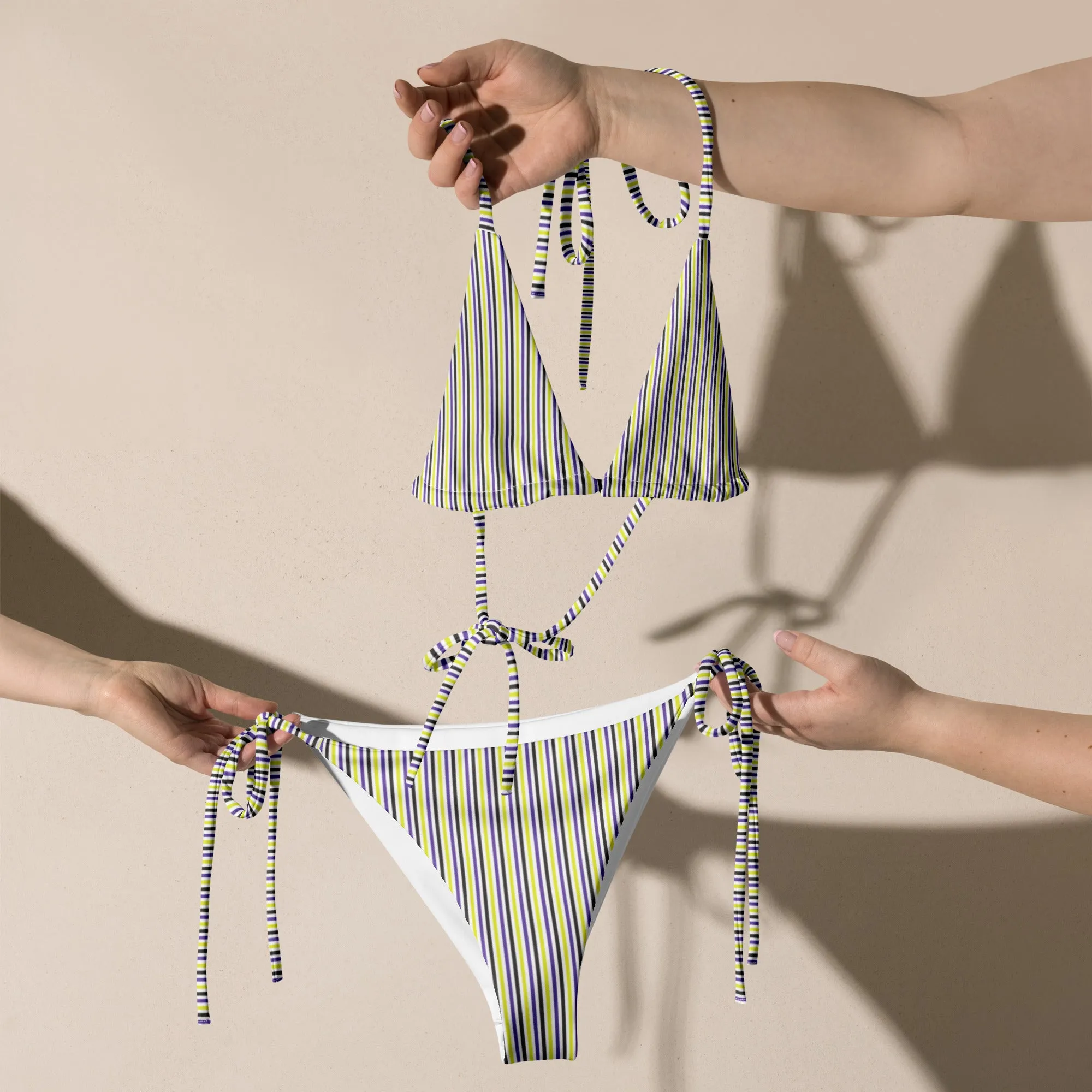 Non-Binary Striped String Bikini Top