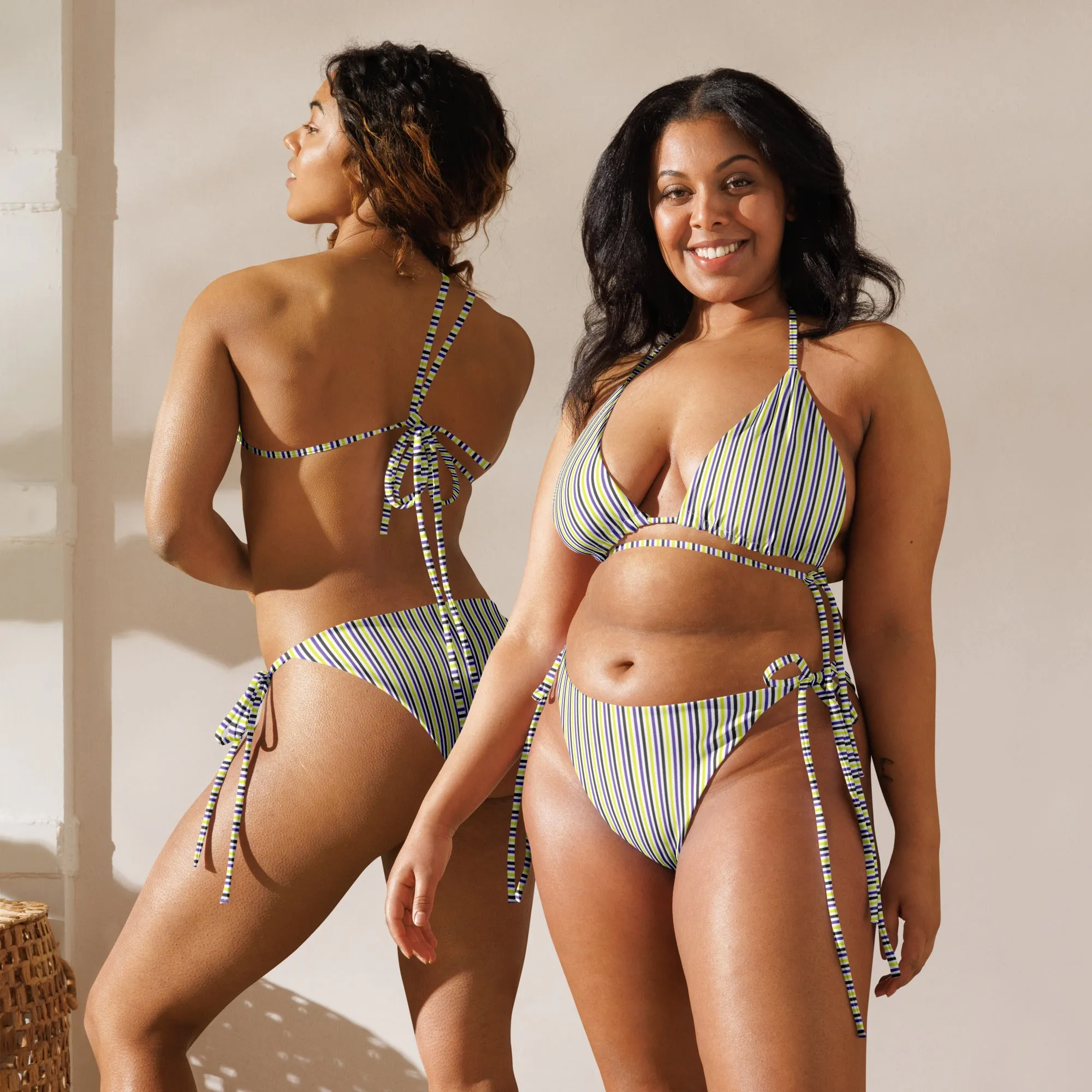 Non-Binary Striped String Bikini Top
