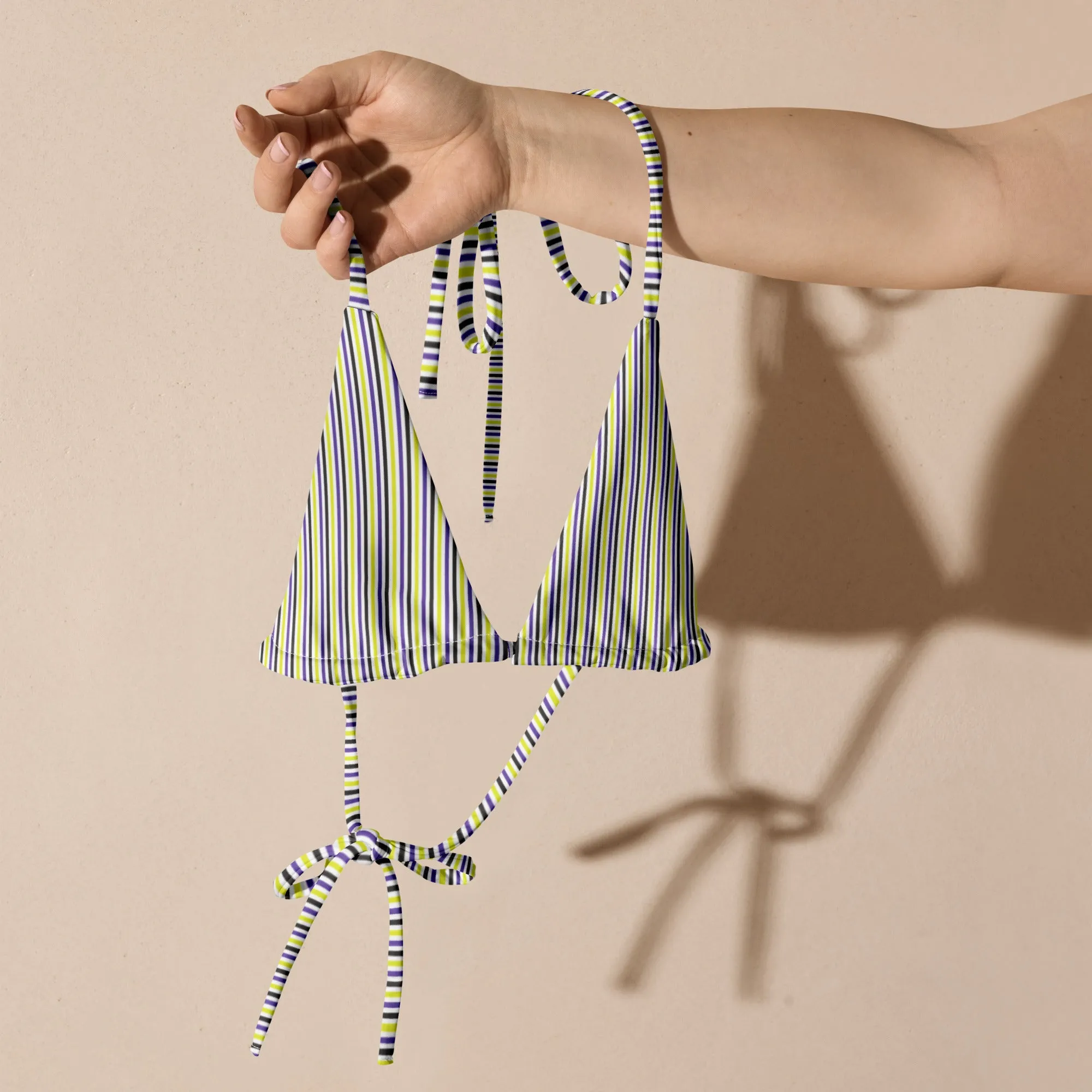Non-Binary Striped String Bikini Top