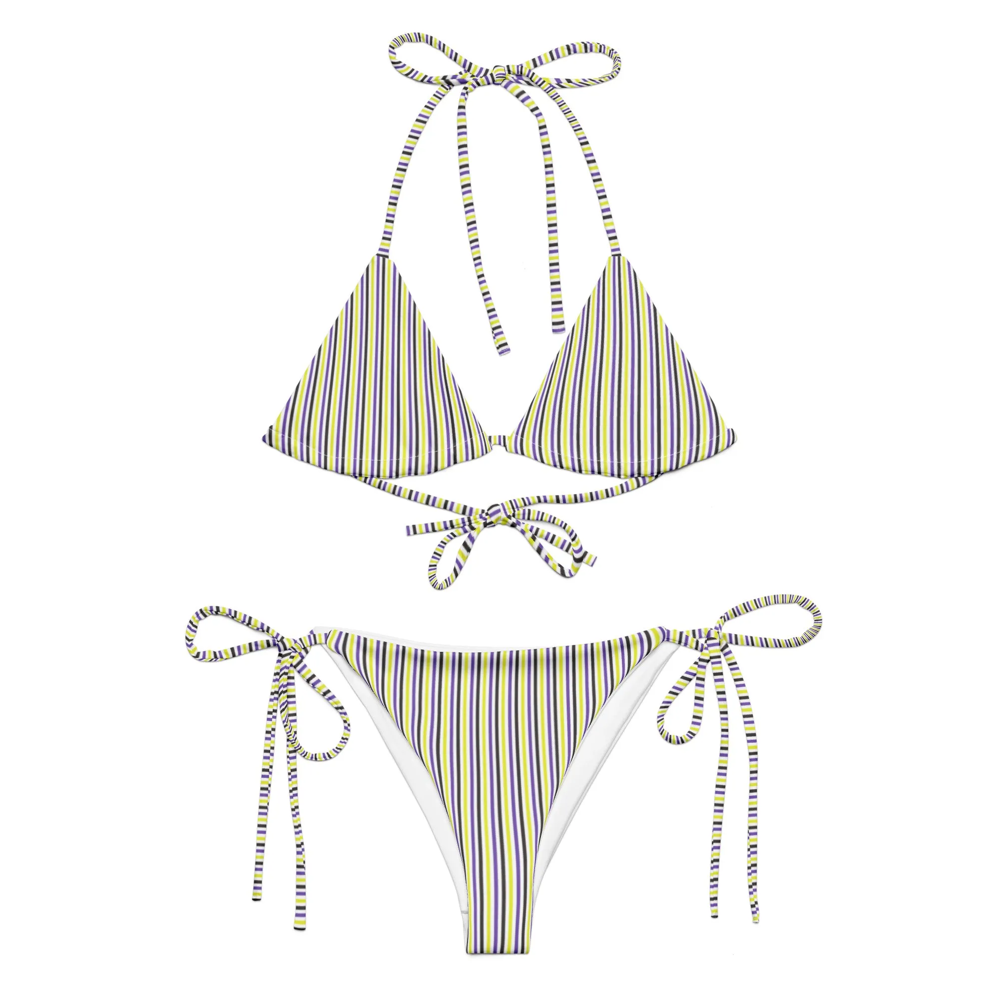 Non-Binary Striped String Bikini Top