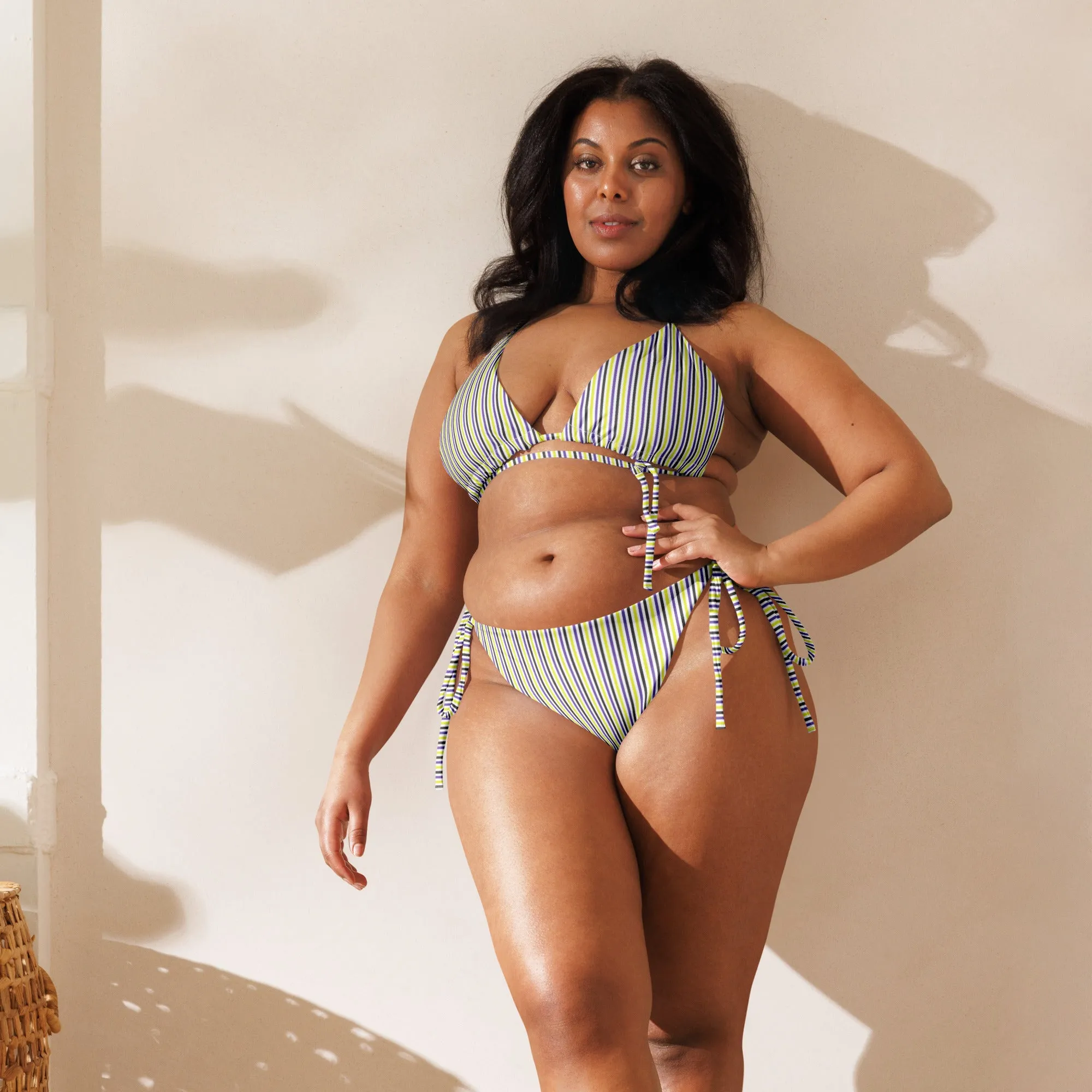 Non-Binary Striped String Bikini Top