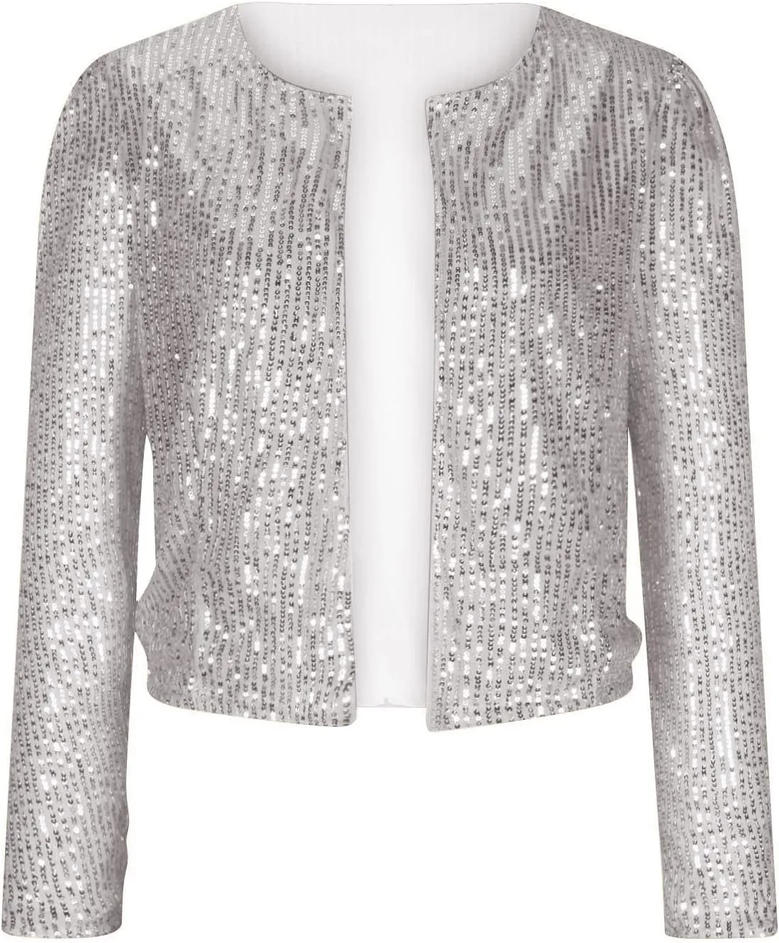 nqgsntc Women Sequin Blazer Open Front Jacket Party Christmas Puff Sleeve Sparkly Coats