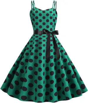 ODIZLI Women's Vintage Dress 1950s 1960s Polka Dot Dress Sling A-Line Dresses