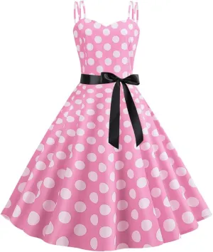 ODIZLI Women's Vintage Dress 1950s 1960s Polka Dot Dress Sling A-Line Dresses