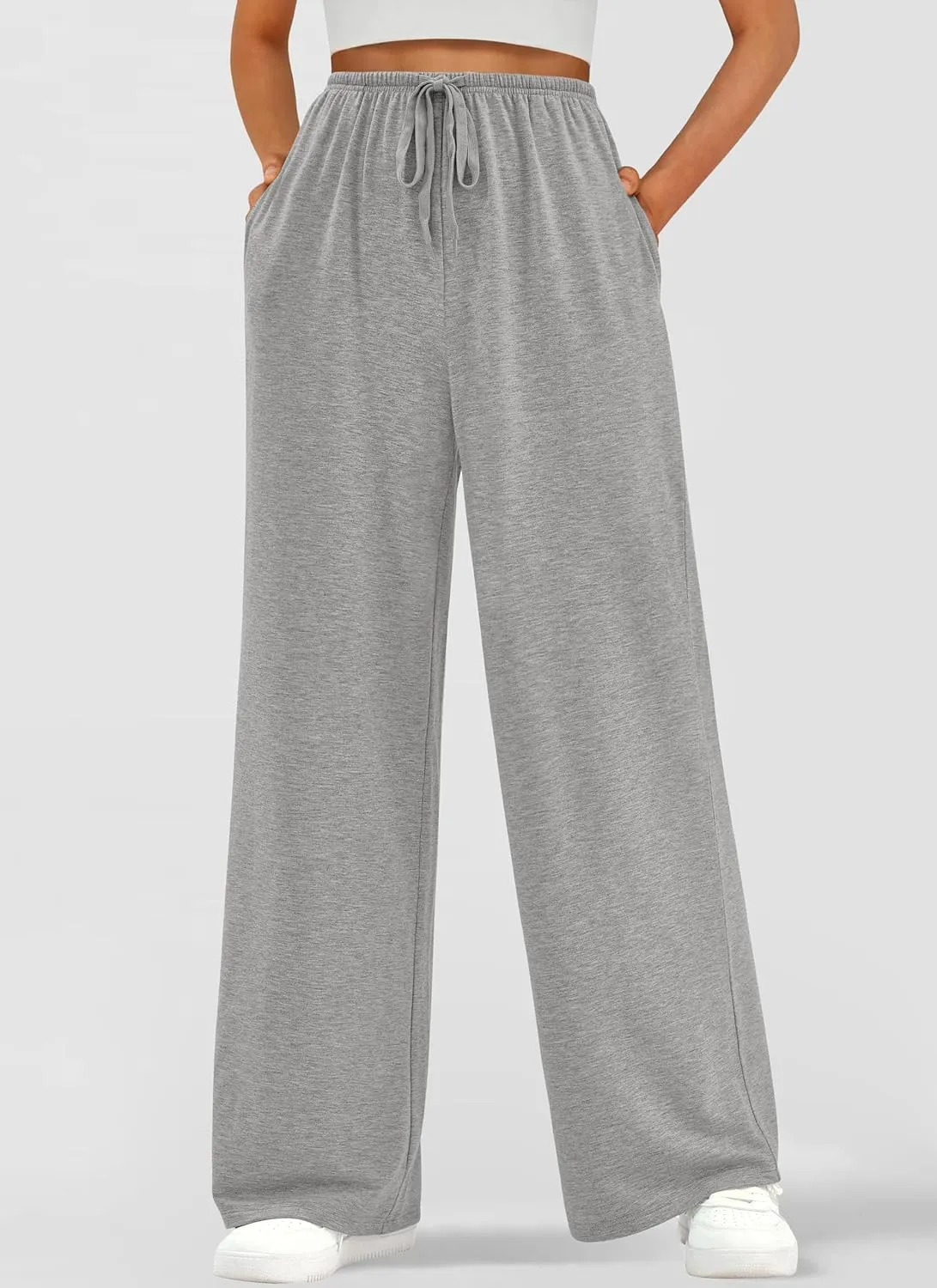 Okiwam Womens Wide Leg Sweatpants Spring 2025 Summer High Waisted Casual Lounge Pants Drawstring Workout Joggers with Pockets