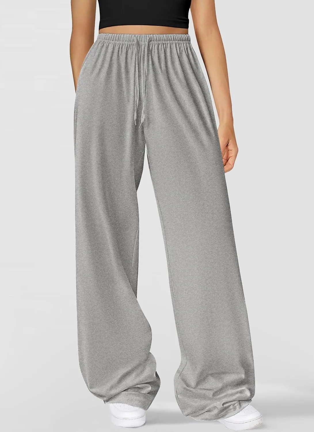 Okiwam Womens Wide Leg Sweatpants Spring 2025 Summer High Waisted Casual Lounge Pants Drawstring Workout Joggers with Pockets