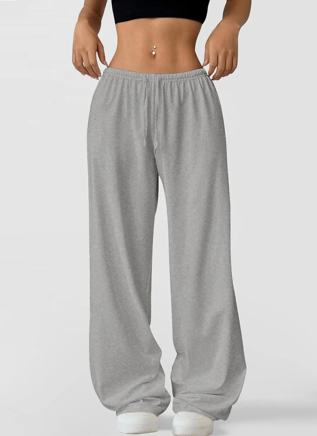 Okiwam Womens Wide Leg Sweatpants Spring 2025 Summer High Waisted Casual Lounge Pants Drawstring Workout Joggers with Pockets