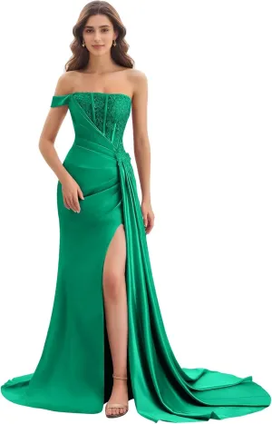 One Shoulder Mermaid Bridesmaid Dress for Women Lace Appliques Prom Dresses Long Formal Party Evening Gowns Slit