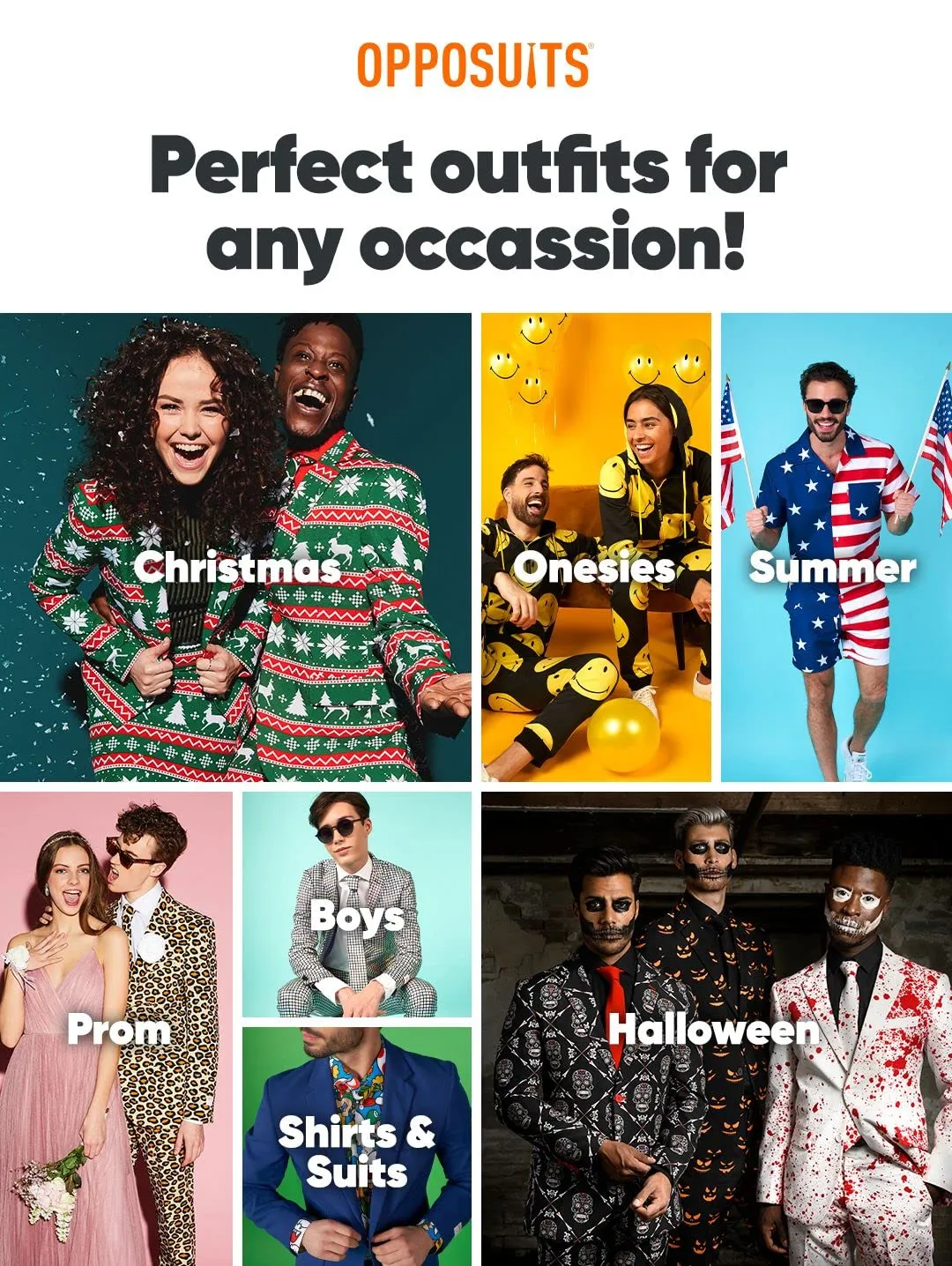 Opposuits Party Suits for Teen Boys - 10-16 Years in Crazy Prints - Including Jacket, Pants and Tie in Funny Designs