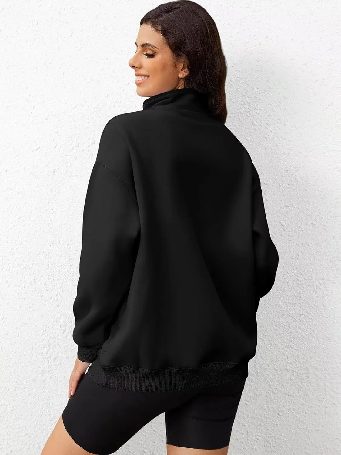 ORANDESIGNE Womens Oversized Graphic Sweatshirts Quarter Zip Pullover Fleece Letter Print Hoodies Trendy Clothes 2025