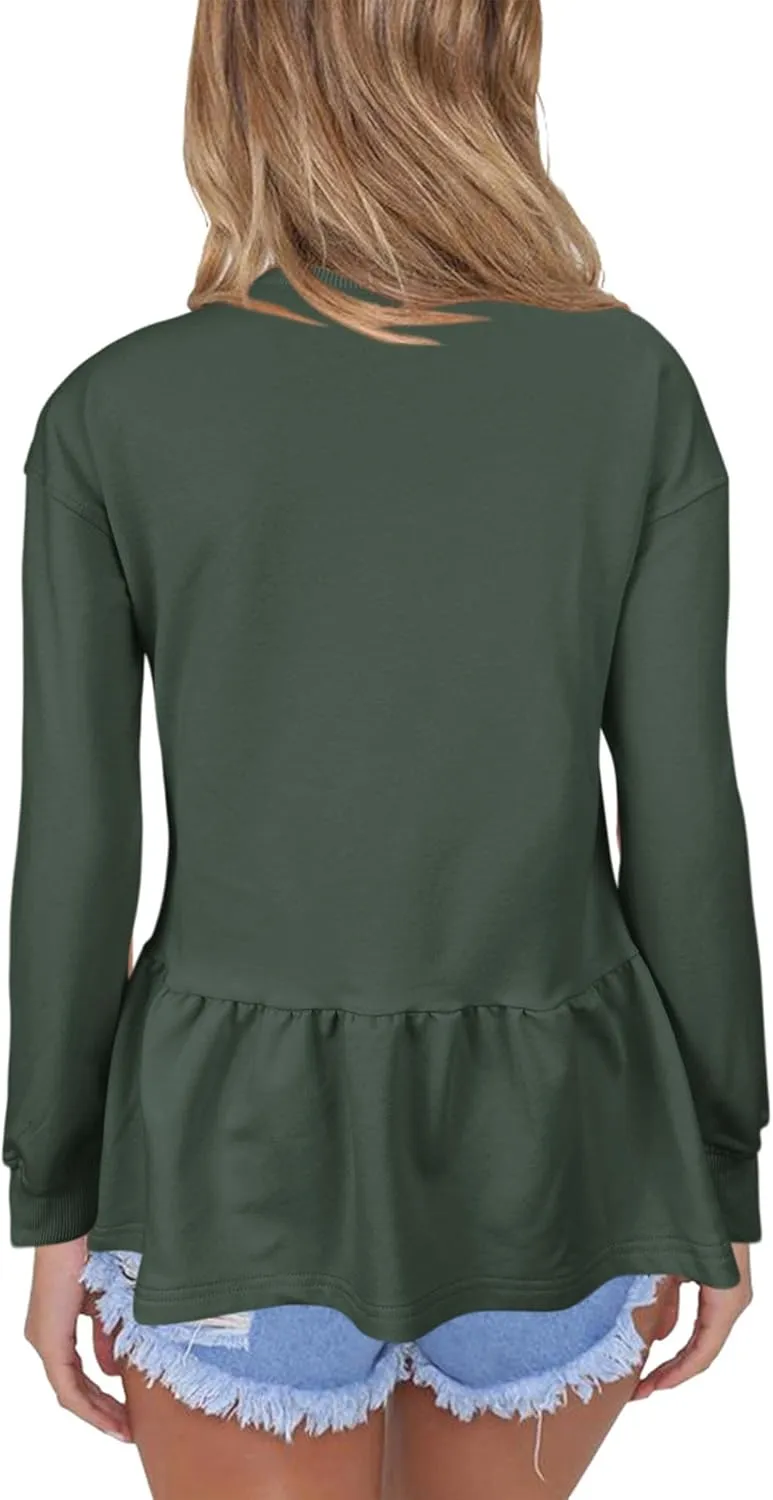 Orchidays Women's Zip Up Peplum Sweatshirts Jackets Long Sleeve Casual Loose Outwear Ruffle Hem Cardigan
